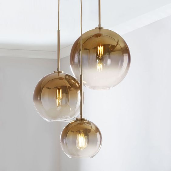 ellegant copper gold led pendant lights at uneven height