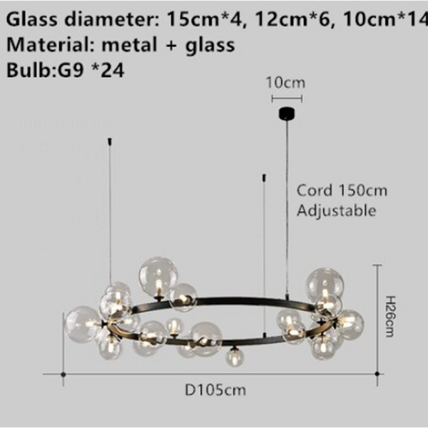 Dublin Round Bubble & Iron Black Chandelier