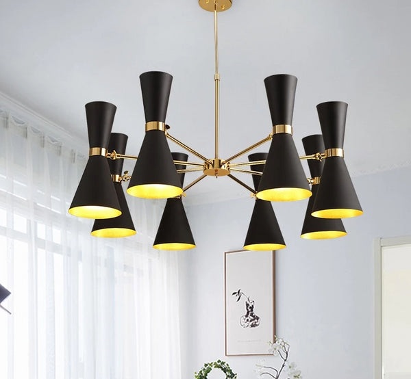 black and gold 8 light hourglass chandelier