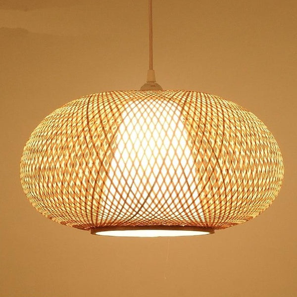 rattan pendant light with white inner light shade