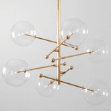 brass 6 head hand blown mobile branching chandelier