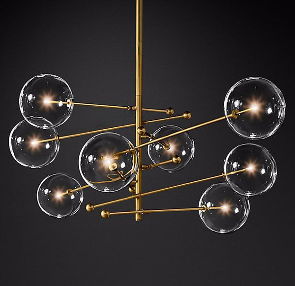 brass 8 head hand blown mobile branching chandelier