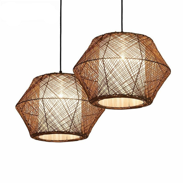 rattan pendant light with inner white shade
