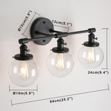 3 LIGHT BLACK VANITY LIGHT VINTAGE STYLE DIMENSIONS