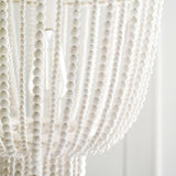 white wood beadead chandelier with wood bead fringe