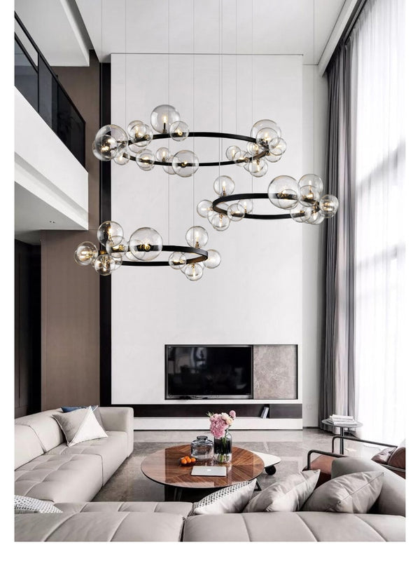 Dublin Round Bubble & Iron Black Chandelier