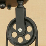 vintage industrial 3 light pulley linear chandelier detail