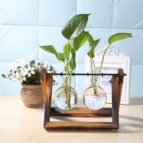 terrarium planter Glass and Wood Vase Planter Terrarium – LUMIN LAMP HOUSE