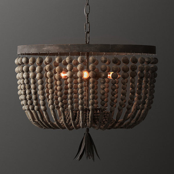 beige wood bead pendant light