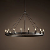 big black round steel chandelier