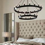 Spanish style black round chandelier on bedroom
