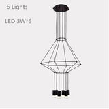 minimalist black wiere 6 led light chandelier