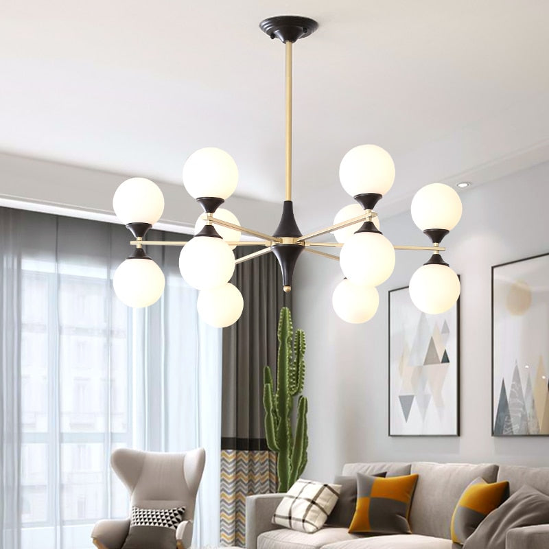 Black mid century modern chandelier with radiating arms