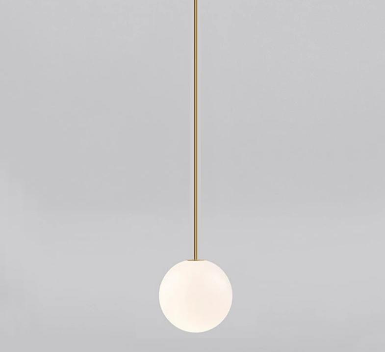 Frosted white pendant lights over a kitchen island