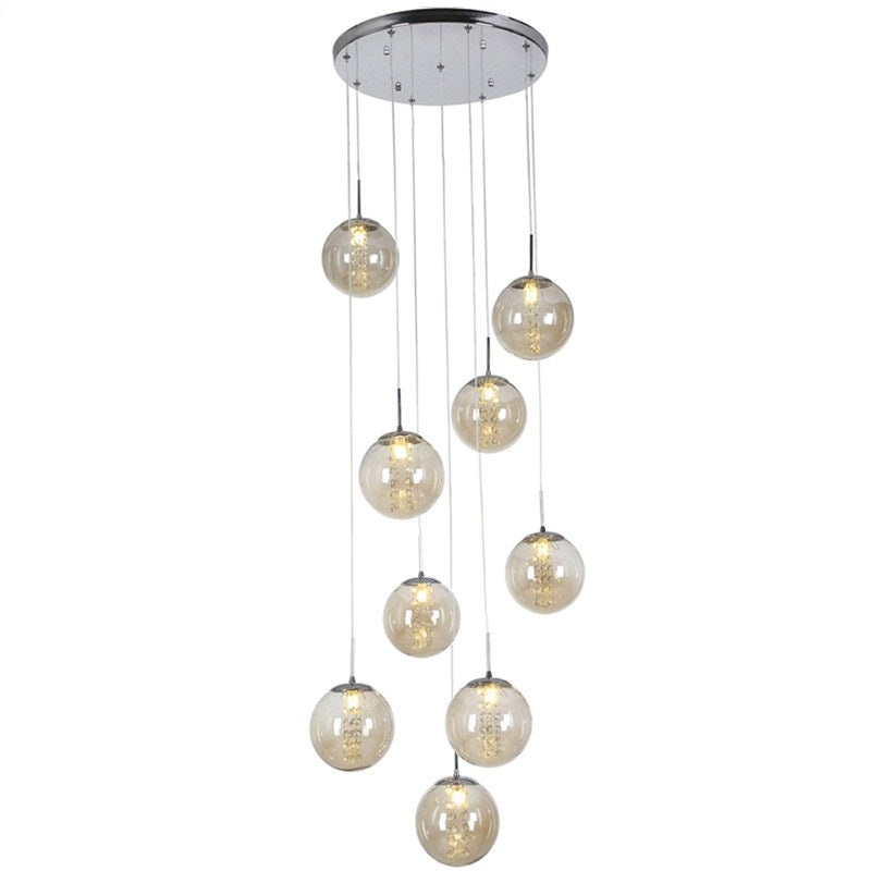 Champagne glass globe cluster chandelier for a two story foyer
