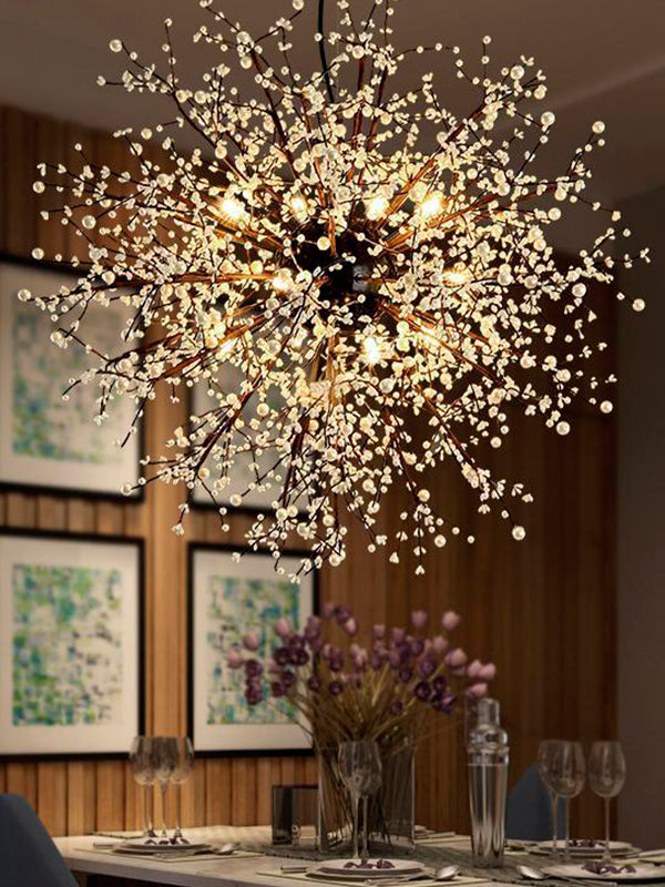 sputnik branch LED chandelier with plastic pearls