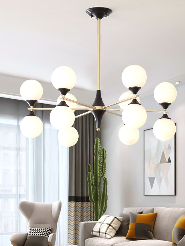 white black and gold mid-century chandelier