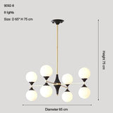 8 light white black and gold mid-century chandelier