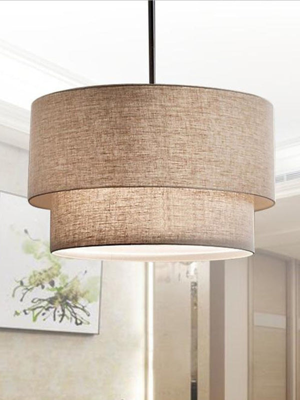 beige fabric drum pendant