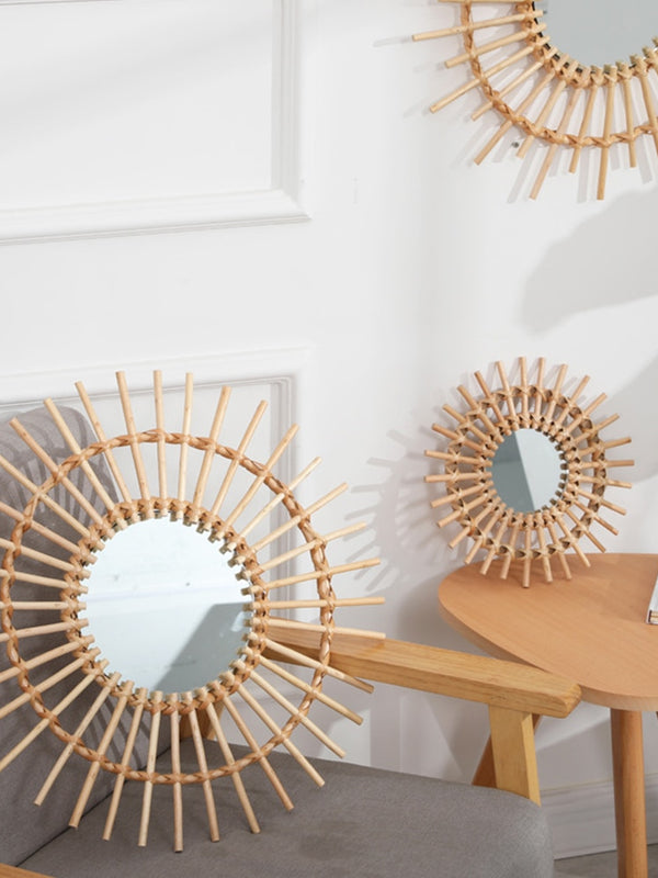 Compact Wall Rattan Mirror