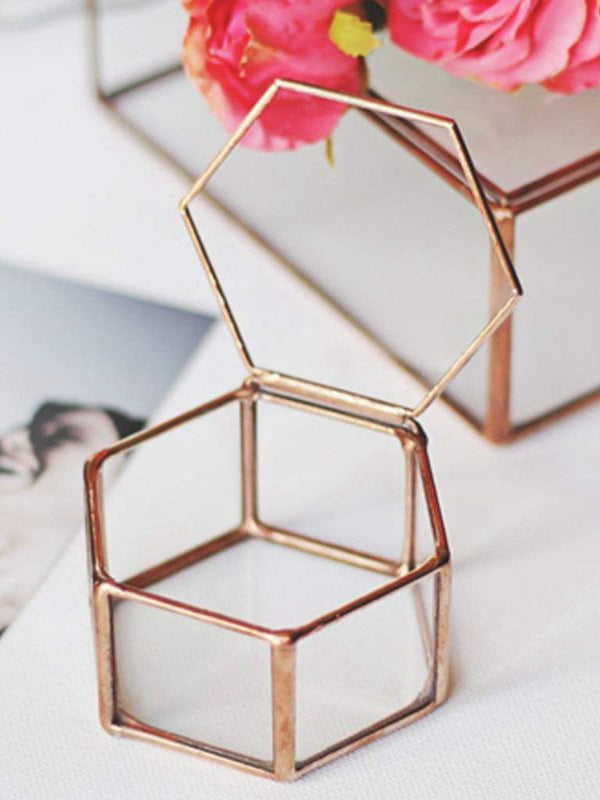 Copper Geometric Glass Jewelry Box