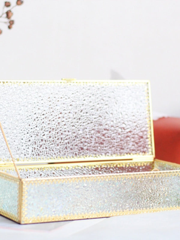 Golden Rectangular Glass Jewelry Box