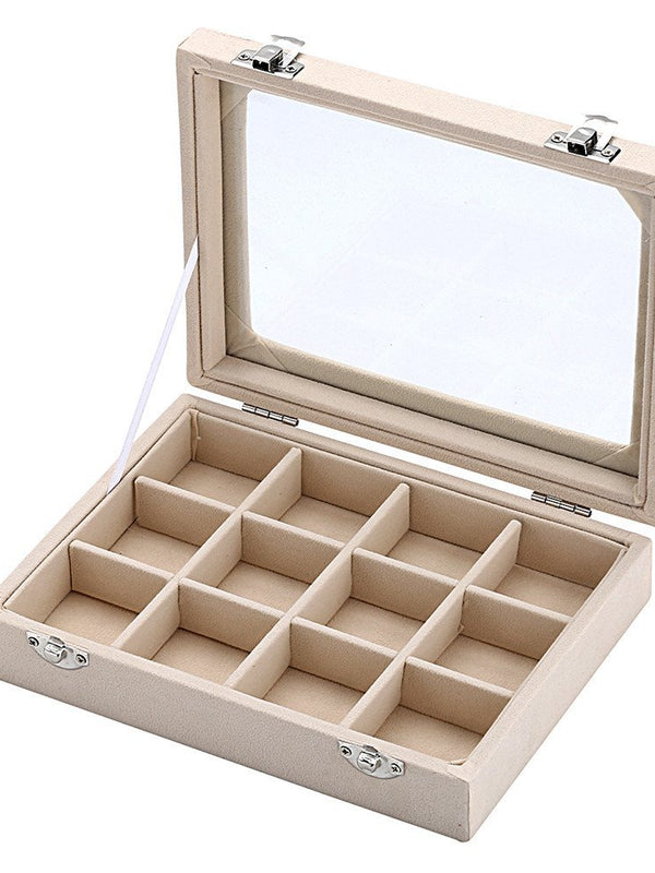 Velvet Beige Glass Jewelry Box