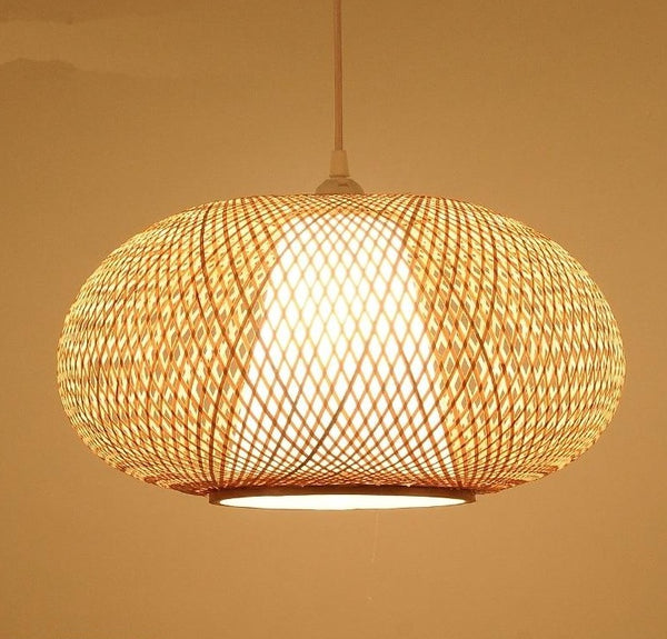 rattan pendant light with white inner light shade