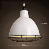 big white industrial iron pedant light with black grill