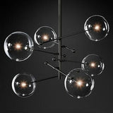 black 6 head hand blown mobile branching chandelier 