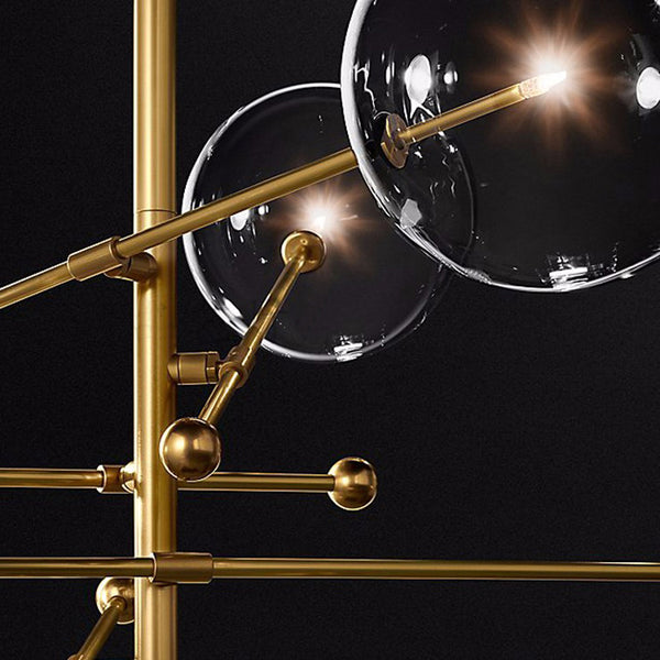 close up brass 8 head hand blown glass globe chandelier