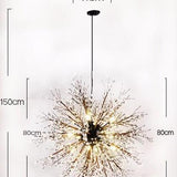 sputnik branch LED chandelier with plastic pearls measures