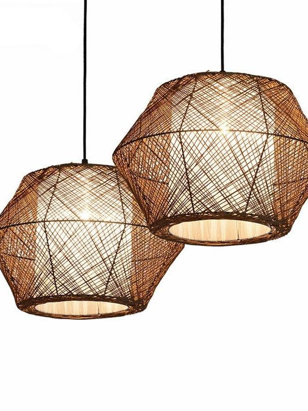 rattan pendant light with inner white shade
