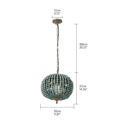 NAAN TEAL wood bead pendant light