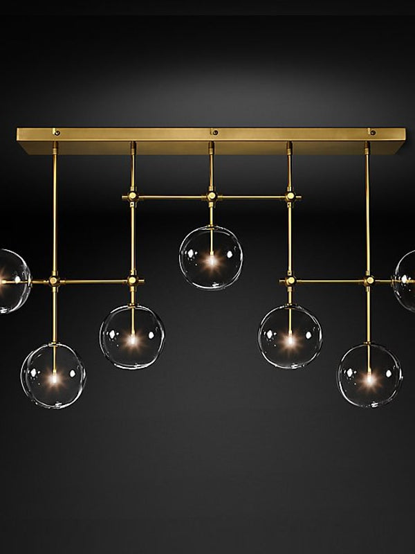 linear brass molecular 7 light bubble chandelier