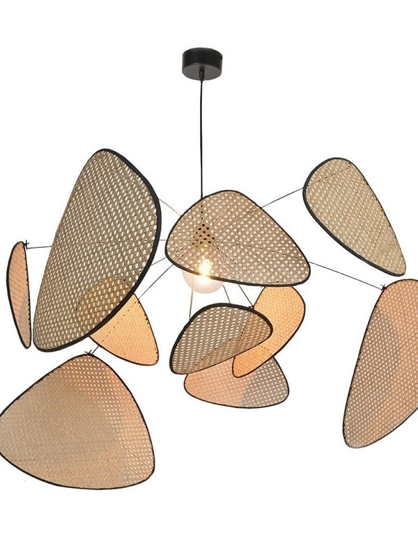 caned wicker ratan multi panel chandelier 