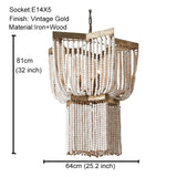 vintage gold and weathered white wood bead chandelier