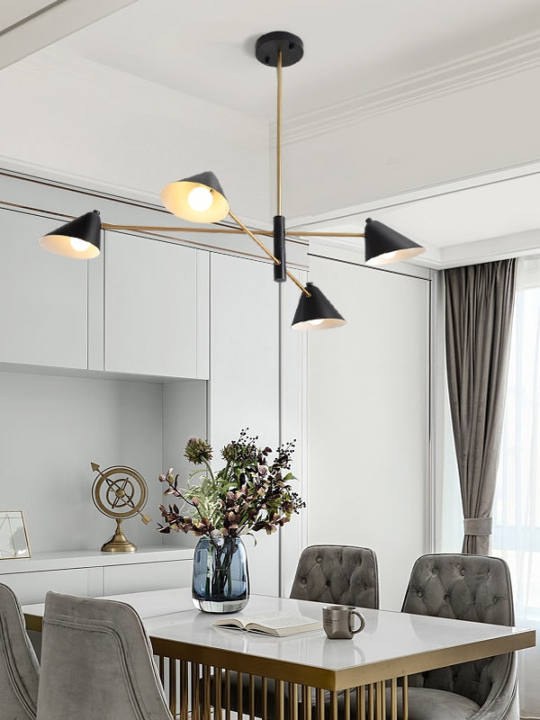 shell shaped shade chandelier black and brass