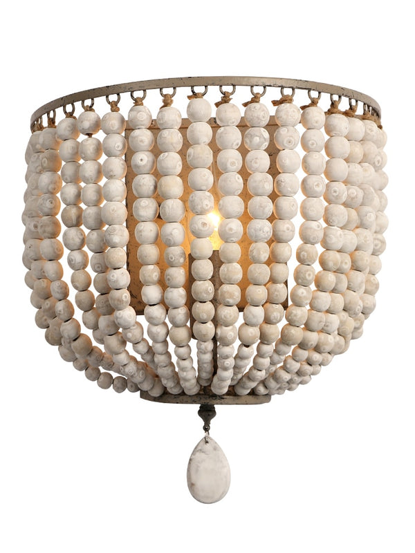 vintage white wood bead light sconce