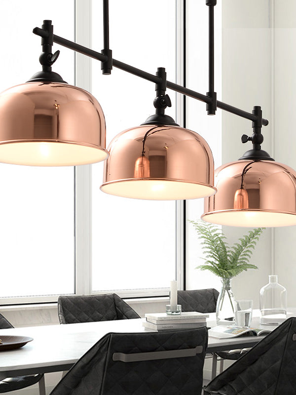 linear chandelier 3 copper shade lights