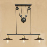 vintage industrial 3 light pulley linear chandelier