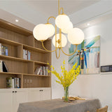Gold and frosted white multi globe chandelier