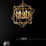 geometric big cage-like gold chandelier for foyer