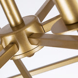 Big squared golden chandelier for master bedroom detail