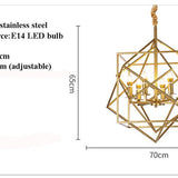Big squared golden chandelier for master bedroom size