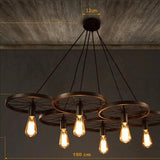 black iron bike wheel chandelier with edison bulb measures