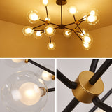 black and gold molecular chandelier detail