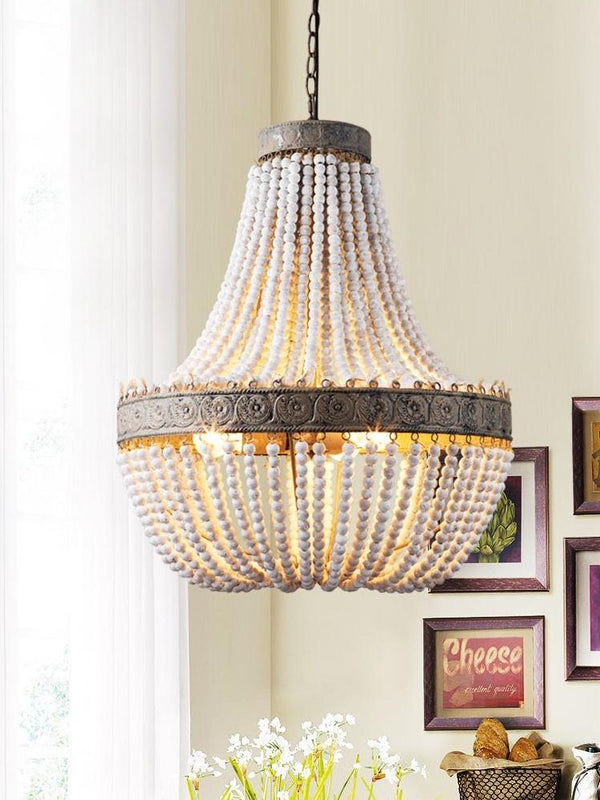 white beaded boho chandelier