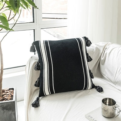 Black and White Knitted Cushion Cover