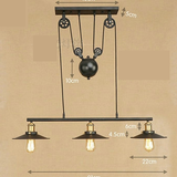 farmhouse industrial 3 light pulley linear chandelier measures